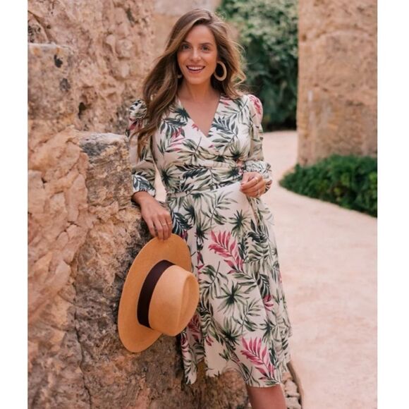 Gal Meets Glam Stevie Palm Print Linen Skirt and Top Set - Picture 1 of 13